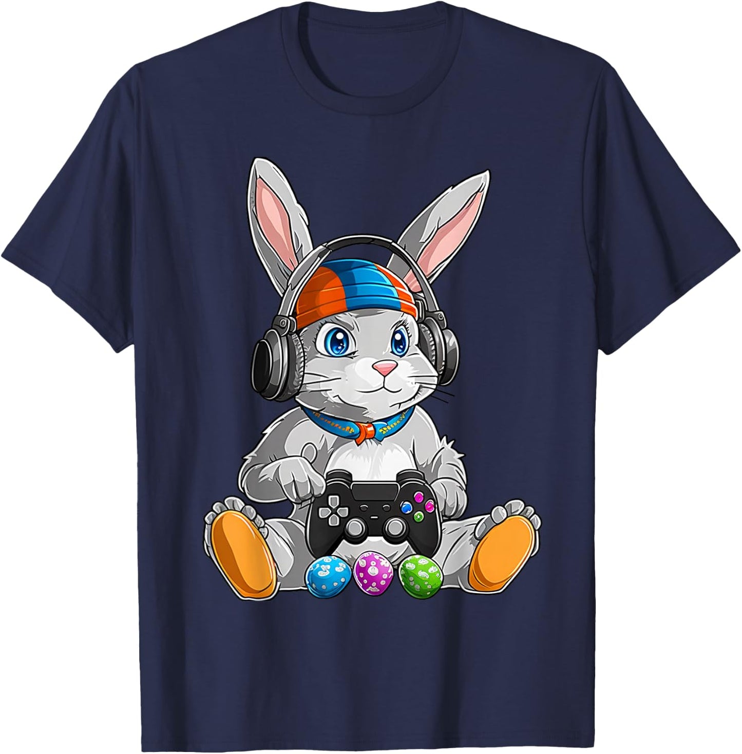 Happy Easter Day Bunny Egg Funny Boys Girls Kids Gamer T-Shirt - T-Shirt | Navy