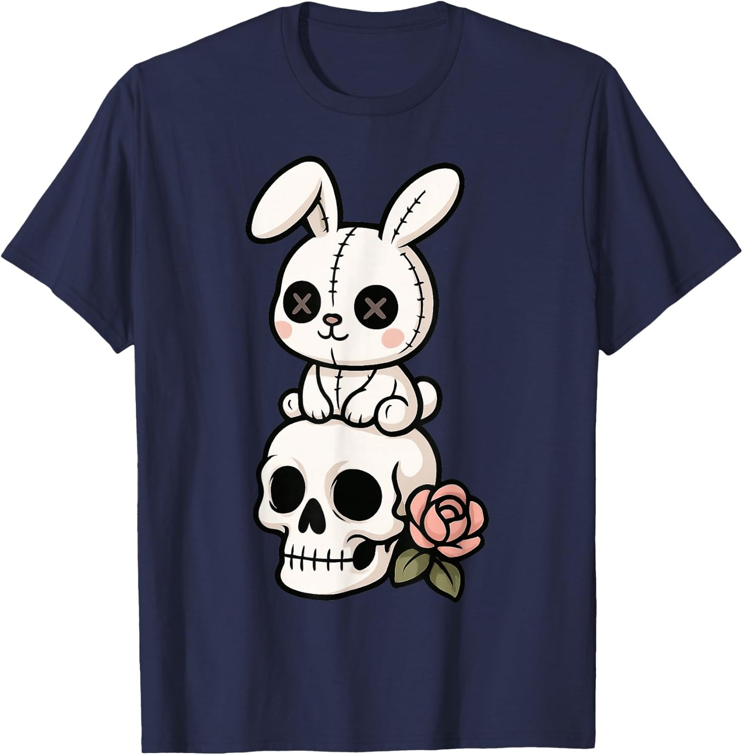 Goth Bunny Creepy Cute Skull Gothic Aesthetic Skull Rabbit T-Shirt - T-Shirt | Navy