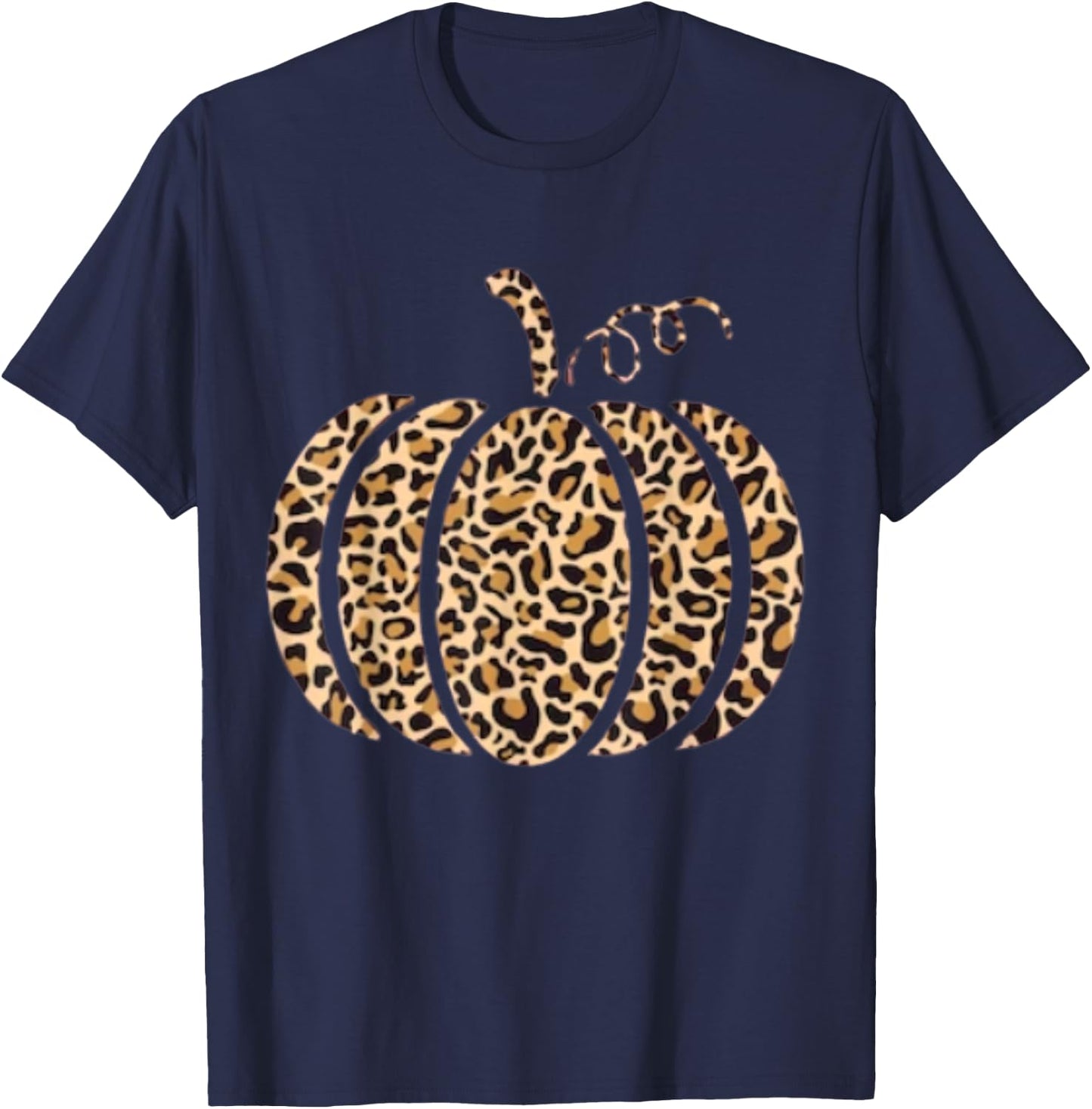Pumpkin Leopard Print Cheetah Fall Graphic Thanksgiving T-Shirt - T-Shirt | Navy