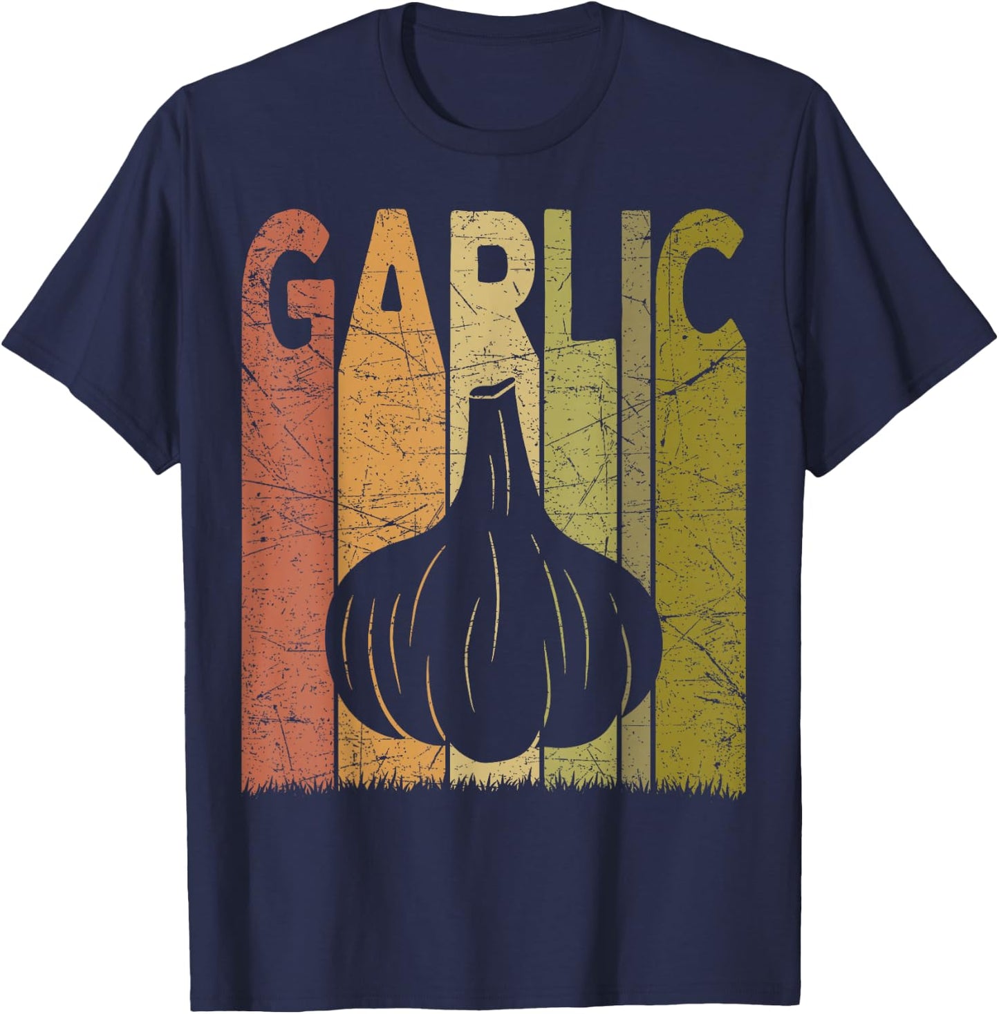 Garlic Vintage Garlic Farmer Retro Vegetables Farmer T-Shirt - T-Shirt | Navy