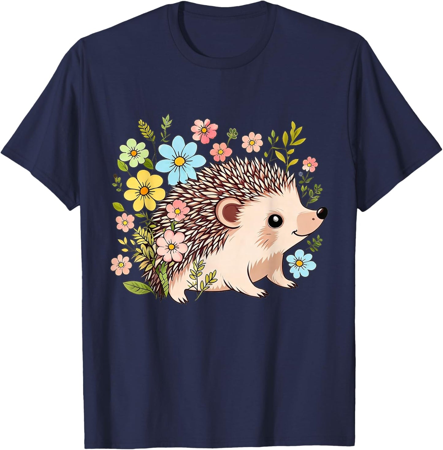 Cute Hedgehog with Flower Funny Animal Lovers Girls Women T-Shirt - T-Shirt | Navy