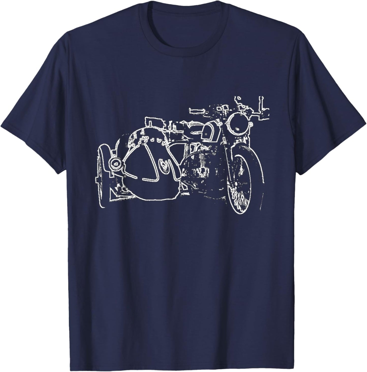 Cool Motorcycle with Sidecar Sketch Line Drawing Art T-Shirt - T-Shirt | Navy