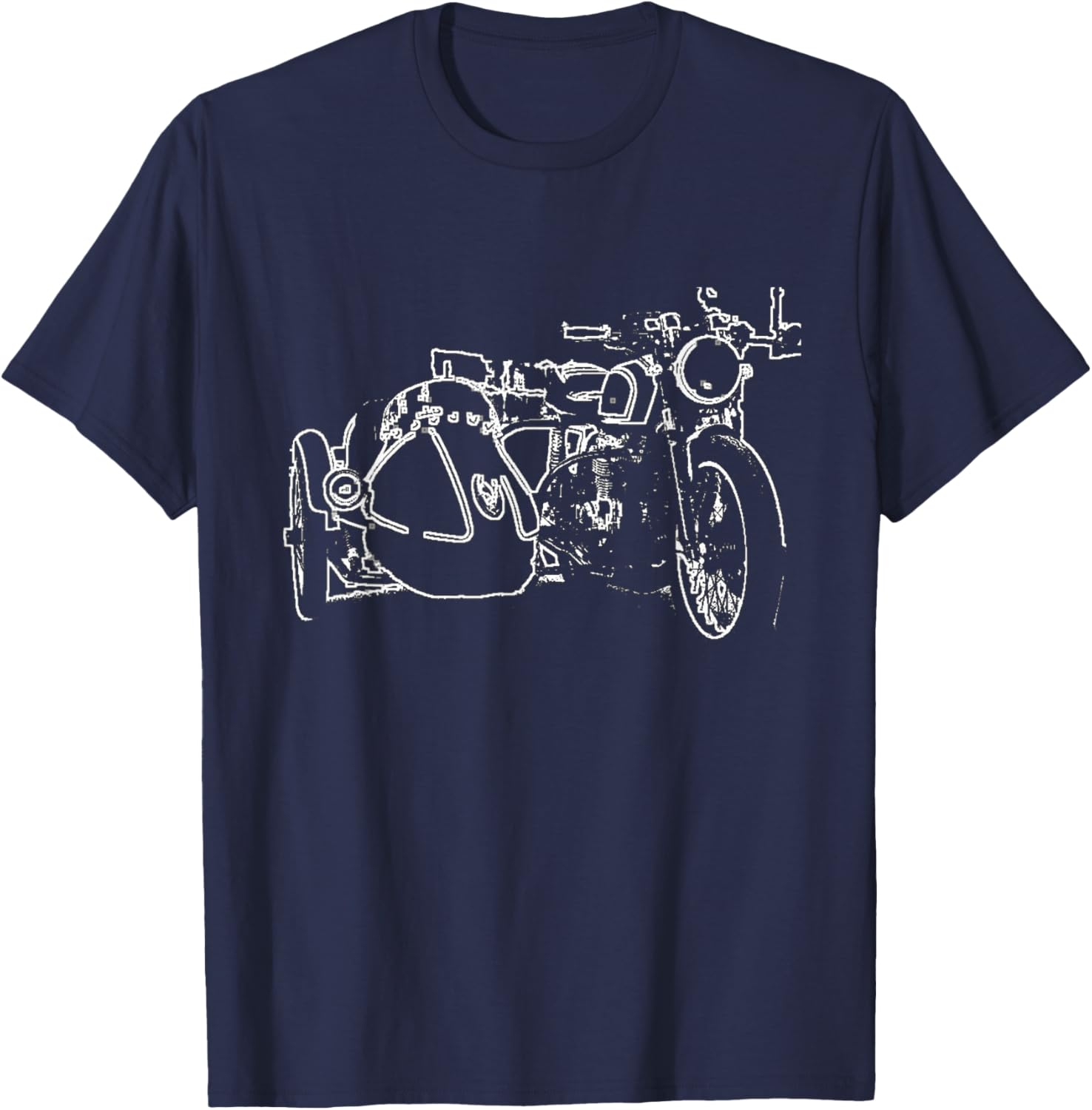 Cool Motorcycle with Sidecar Sketch Line Drawing Art T-Shirt - T-Shirt | Navy