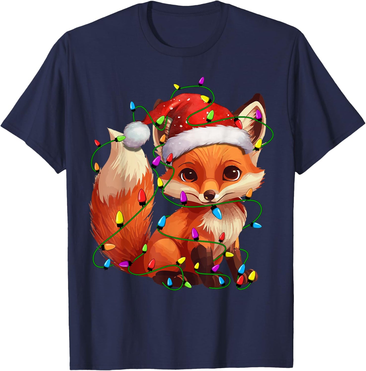 Fox Santa Christmas Tree Lighting Xmas Funny T-Shirt - T-Shirt | Navy