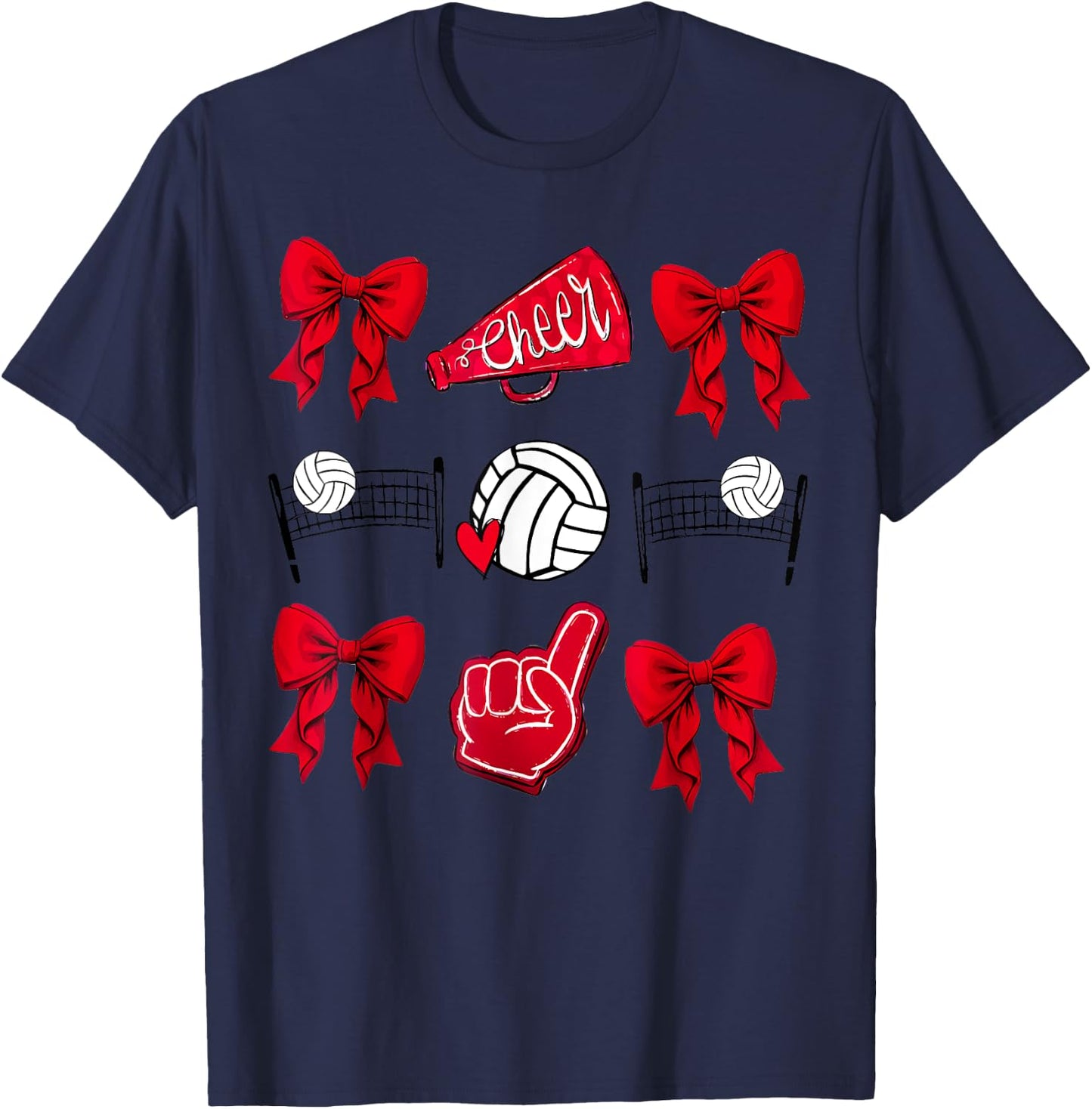 Volleyball Coquette Bow Volleyball Mom Game Day Women Girls T-Shirt - T-Shirt | Navy