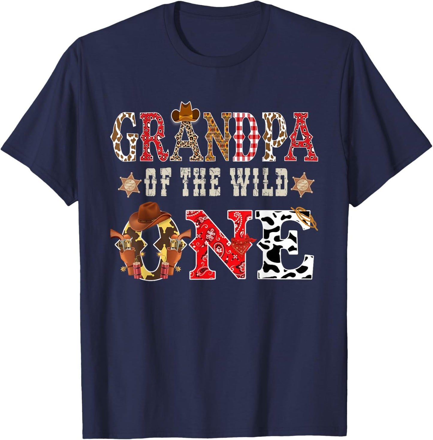 Grandpa of The Wild One Cowboy Western Rodeo Party Matching T-Shirt - T-Shirt | Navy