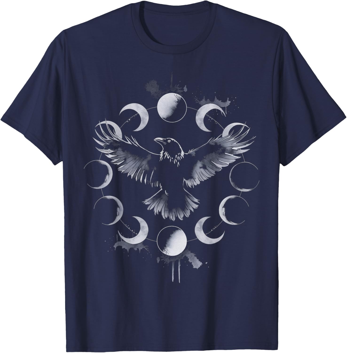Black Crow Raven Moon Phases Gothic Art Occult T-Shirt - T-Shirt | Navy
