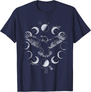 Black Crow Raven Moon Phases Gothic Art Occult T-Shirt - T-Shirt | Navy