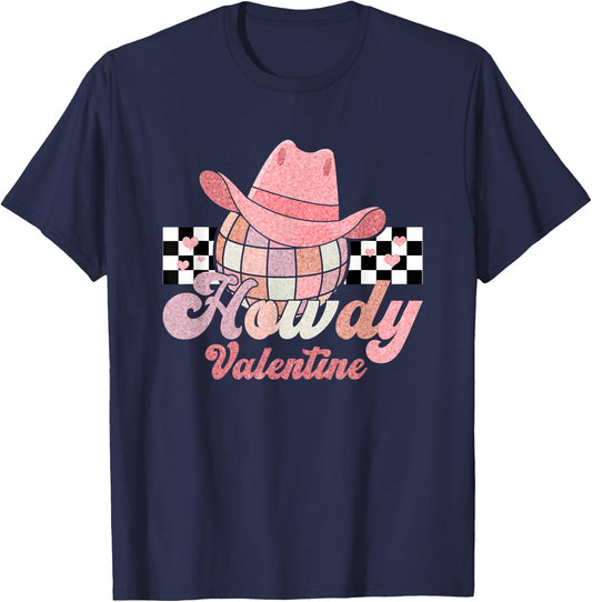 Preppy Cowgirl Howdy Valentine Heart Disco Valentines Day T-Shirt - T-Shirt | Navy
