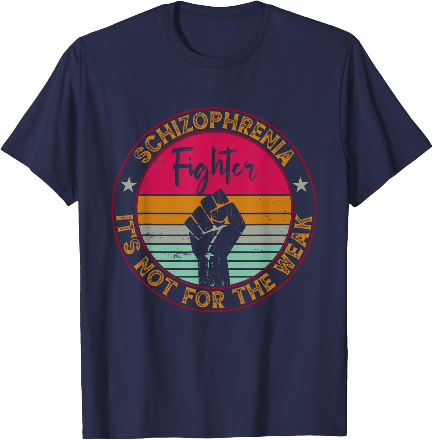 Vintage Schizophrenia Awareness Novelty Retro Schizophrenia Awareness , Adults, Teens, Retro Enthusiasts, Walkers - Black, Small, Short Sleeve, , Classic Fit, Cotton Blend T-Shirt - T-Shirt | Navy