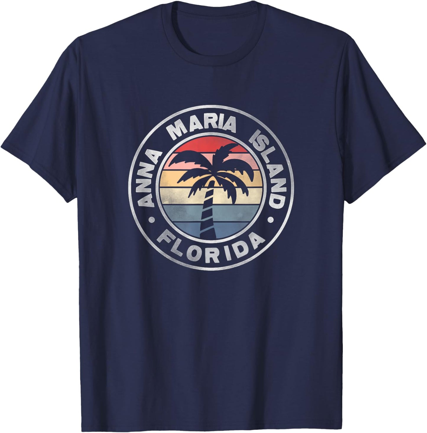 Anna Maria Island Florida Sunset Palm Trees Beach Retro Women T-Shirt - T-Shirt | Navy