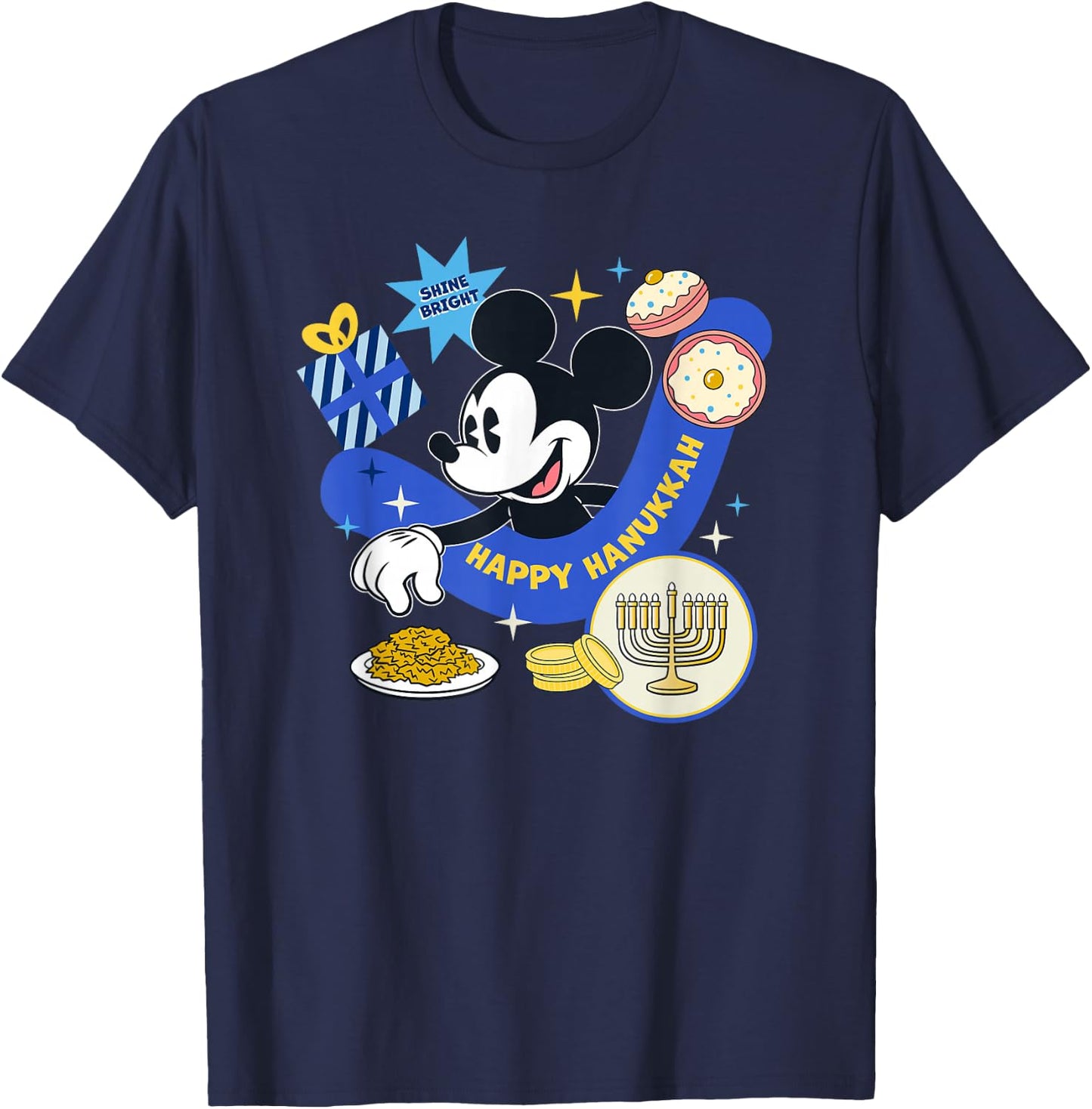 Disney Mickey Mouse Holiday Happy Hanukkah Shine Bright T-Shirt - T-Shirt | Navy