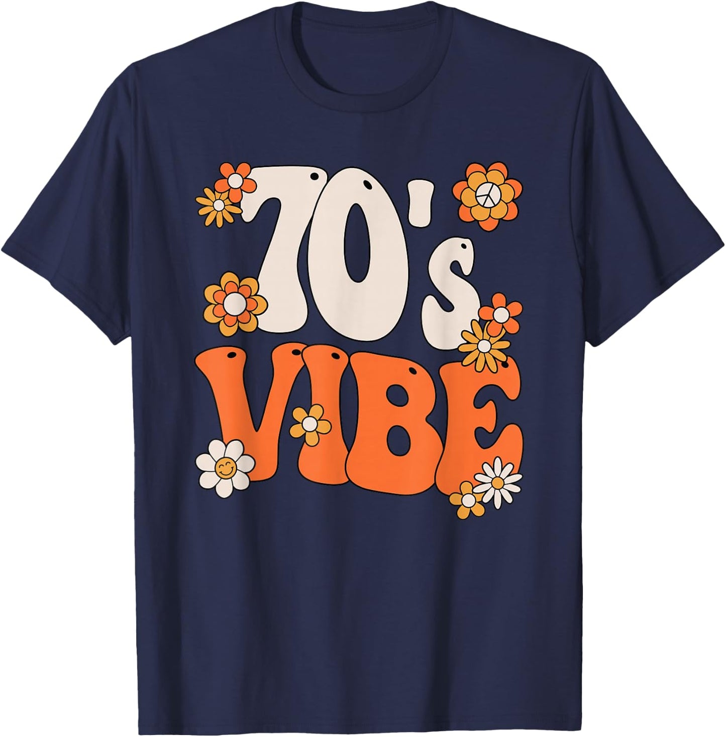 70s Vibe Costume 70s Party Outfit Groovy Hippie Peace Retro , black T-Shirt - T-Shirt | Navy