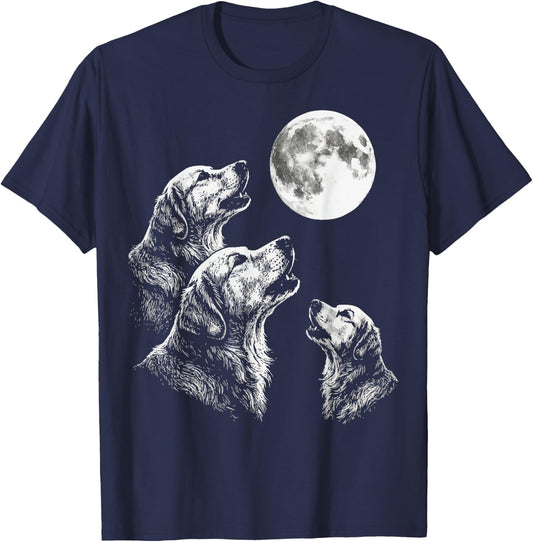 Golden Retriever Howling At Moon T-Shirt - T-Shirt | Navy