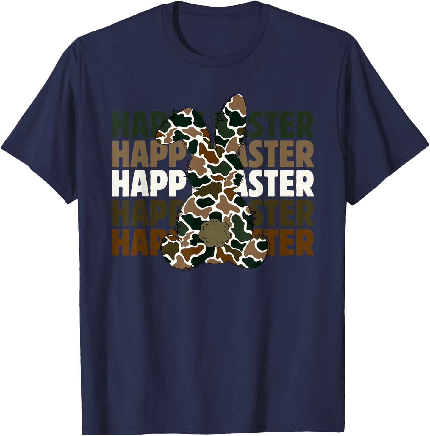 Happy Easter, Camo Bunny, Hunting, Camouflage T-Shirt - T-Shirt | Navy