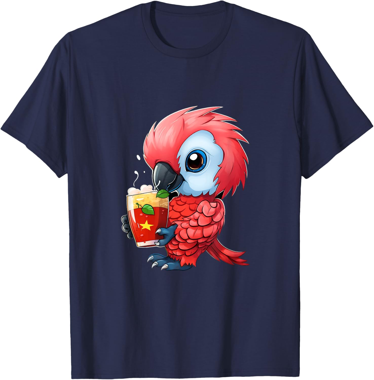 Parrot Strawberry Milk Drinking Parrot Bird Lover T-Shirt - T-Shirt | Navy