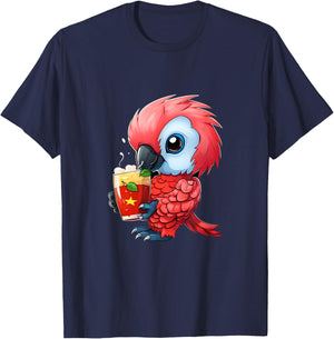 Parrot Strawberry Milk Drinking Parrot Bird Lover T-Shirt - T-Shirt | Navy