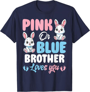 Pink Or Blue Brother Loves You Bunny Gender Reveal Party T-Shirt - T-Shirt | Navy