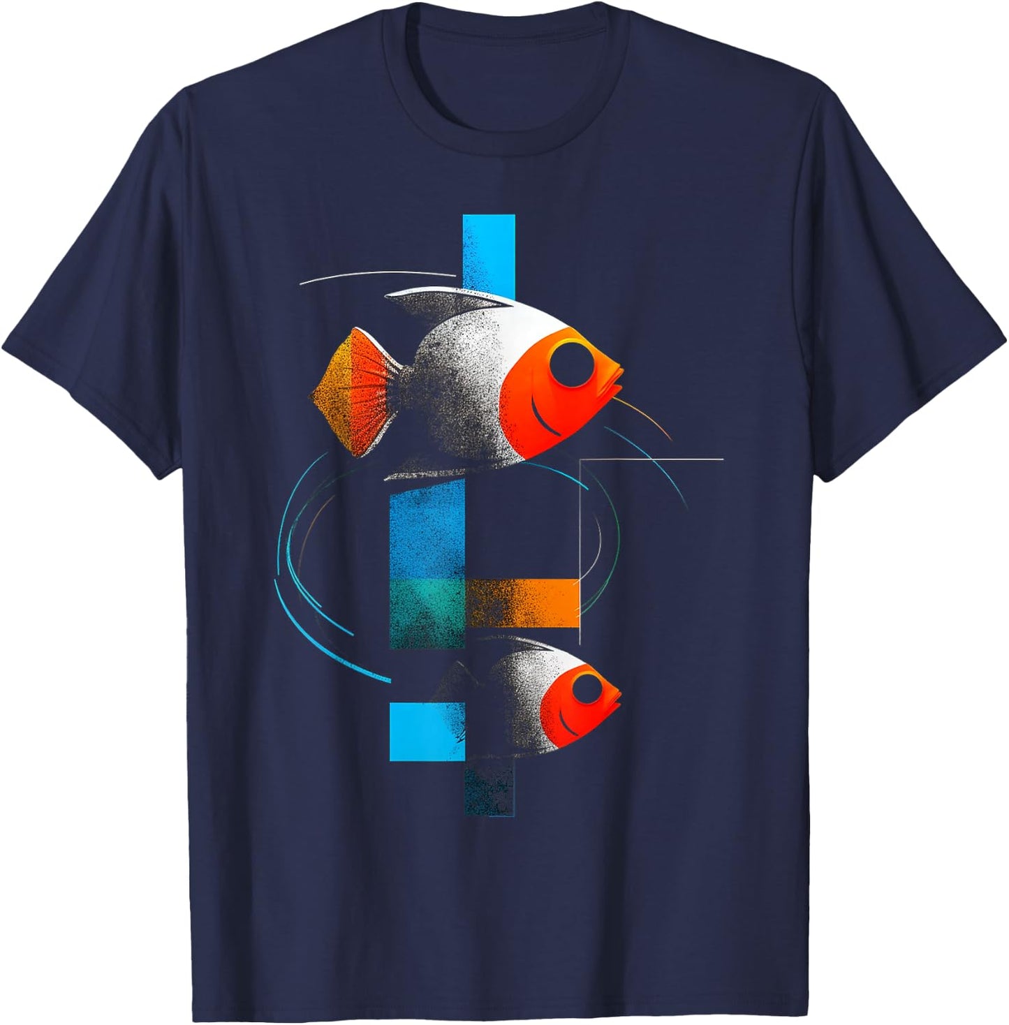 @n!mal - Fische, geometrisch, abstrakt, bunt, Tierkunst, Grafik Schwarz Kinder & Erwachsene Kurzarm Klassisch Graphic T-Shirt - T-Shirt | Navy