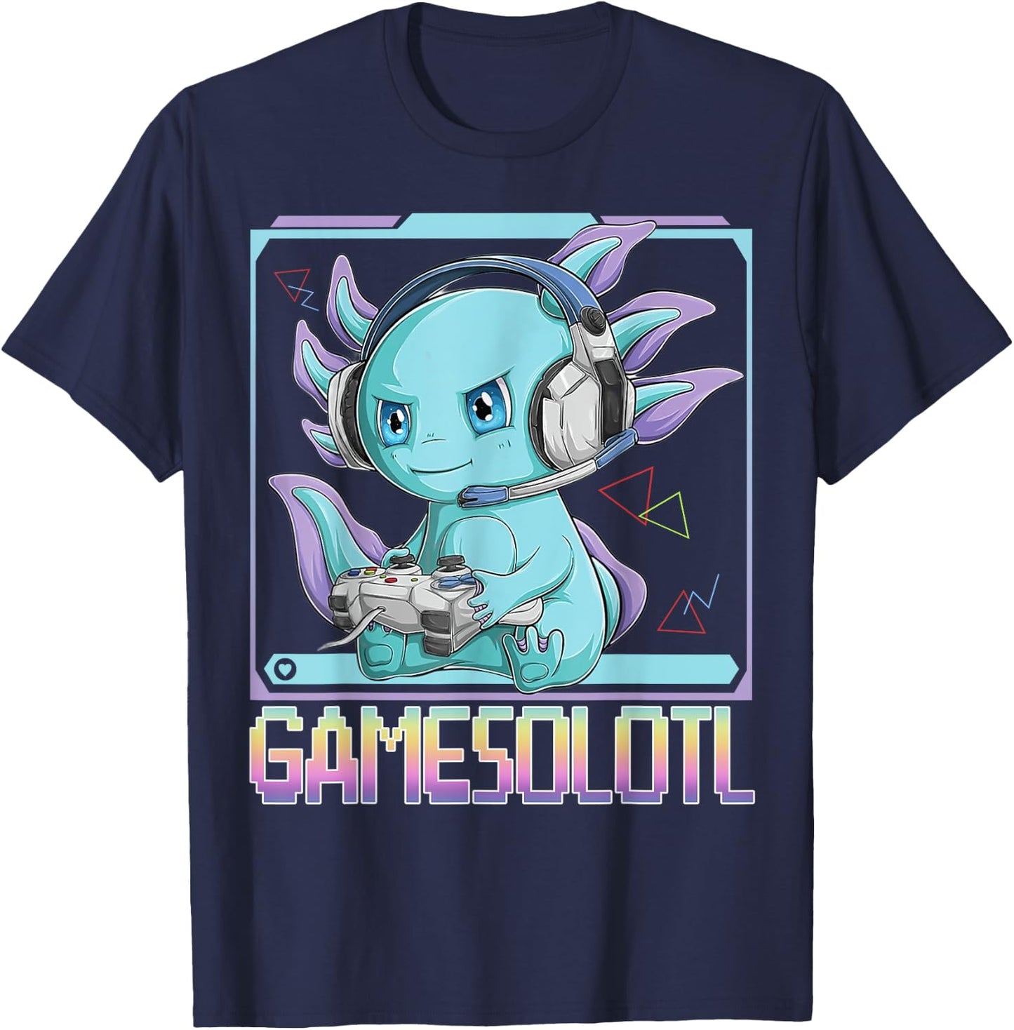 Gamesolotl Gamer Kawaii Axolotl Fish Playing Video Games T-Shirt - T-Shirt | Navy