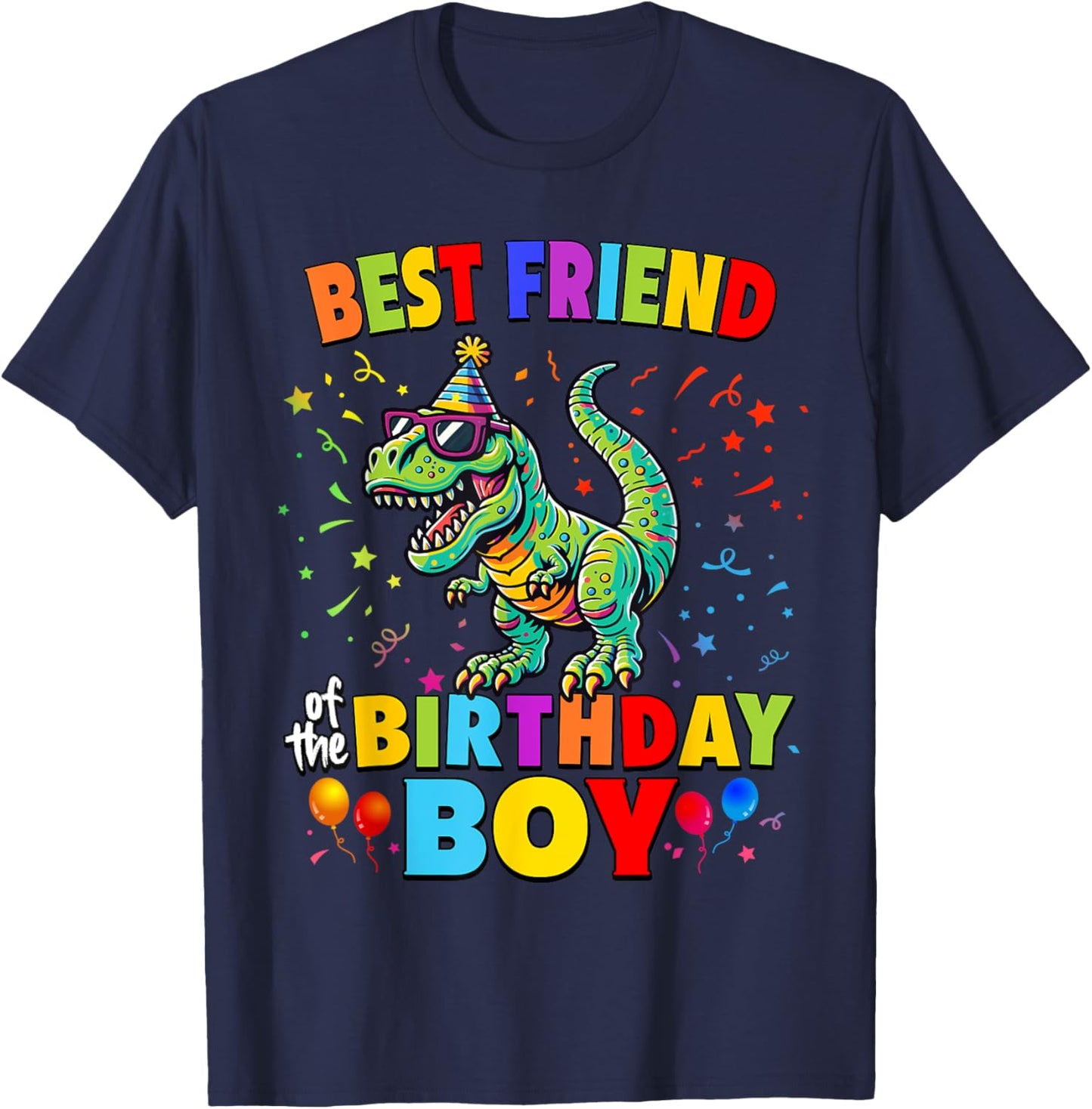 Best Friend of the Birthday Boy TRex Dinosaur Party T-Shirt - T-Shirt | Navy