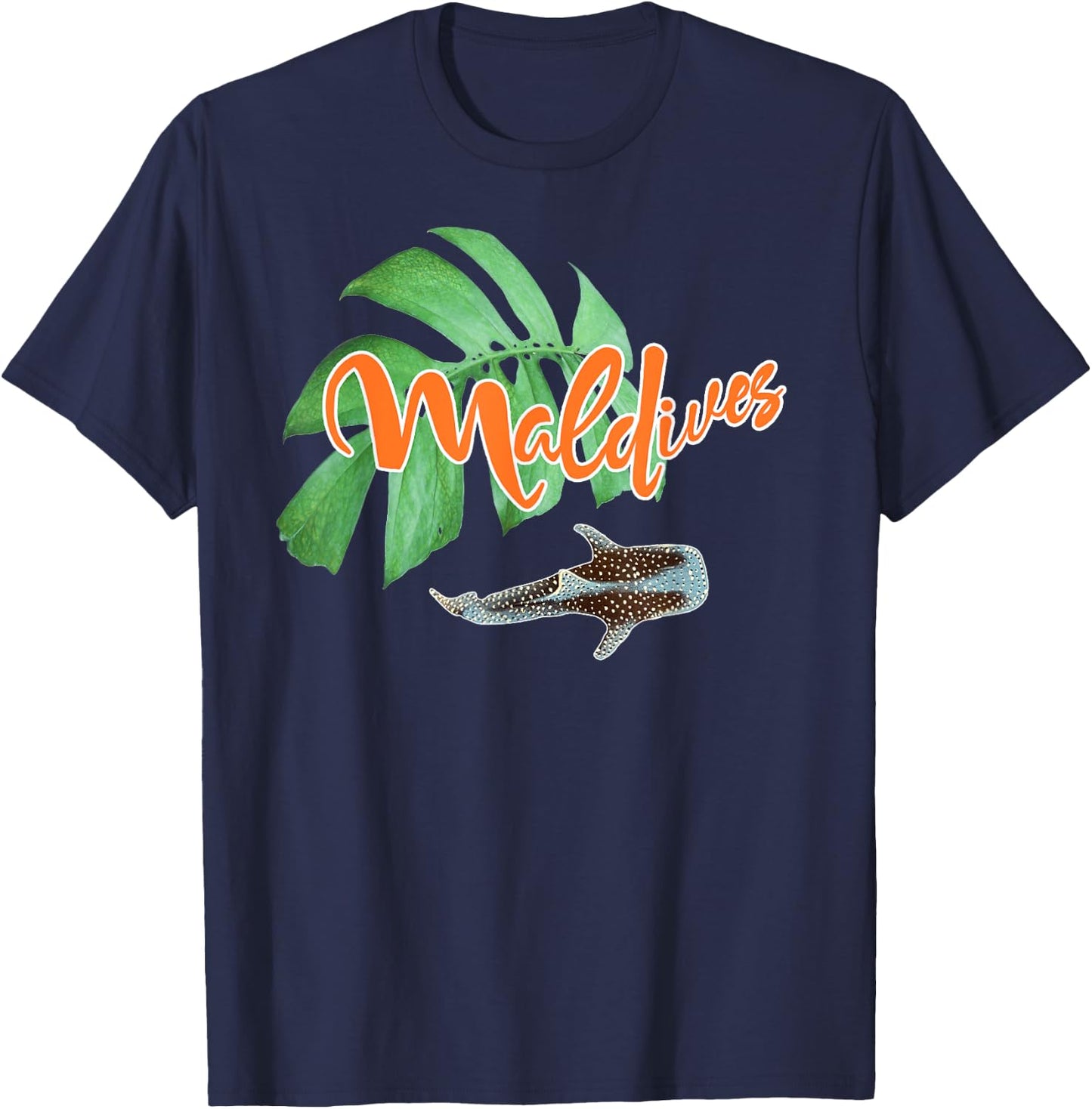 Maldives Whale Shark Monstera Vacation Travel Souvenir Gift T-Shirt - T-Shirt | Navy