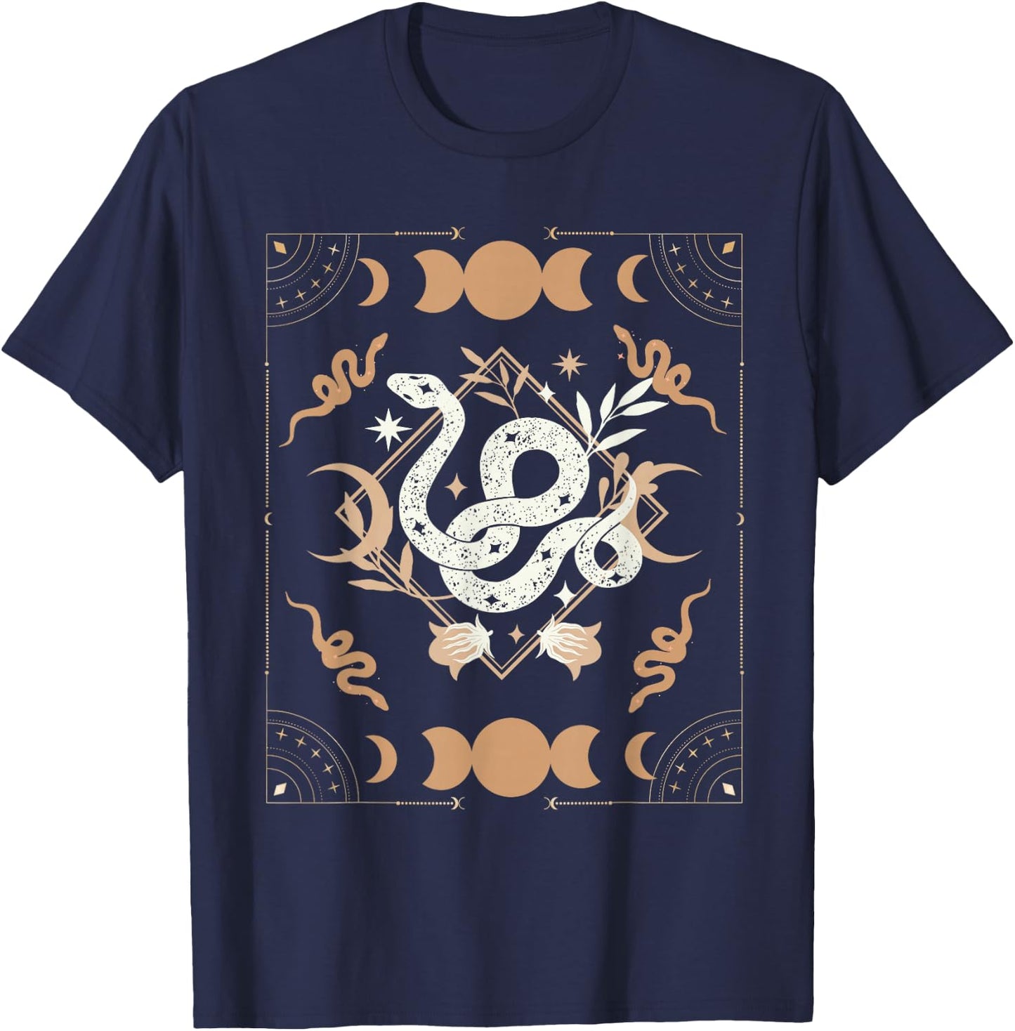 Dark Academia Aesthetic Celestial Boho Tarot Snakes Witchy T-Shirt - T-Shirt | Navy