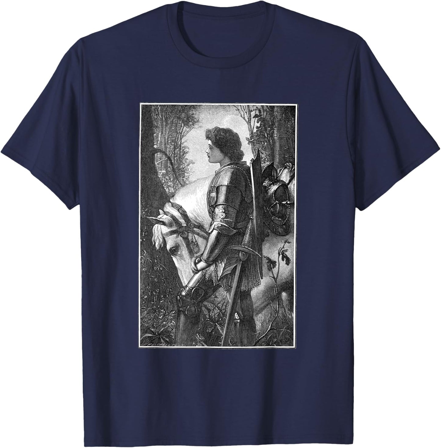 Sir Galahad by G.F. Watts Engraved by H.W. Peckwell T-Shirt - T-Shirt | Navy