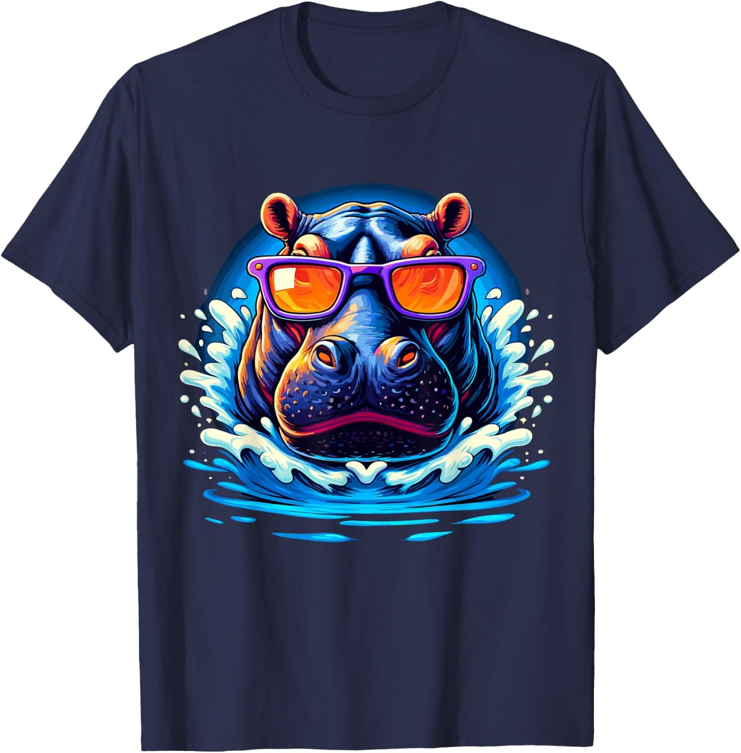 Hippo with Sunglasses Hippopotamus T-Shirt - T-Shirt | Navy