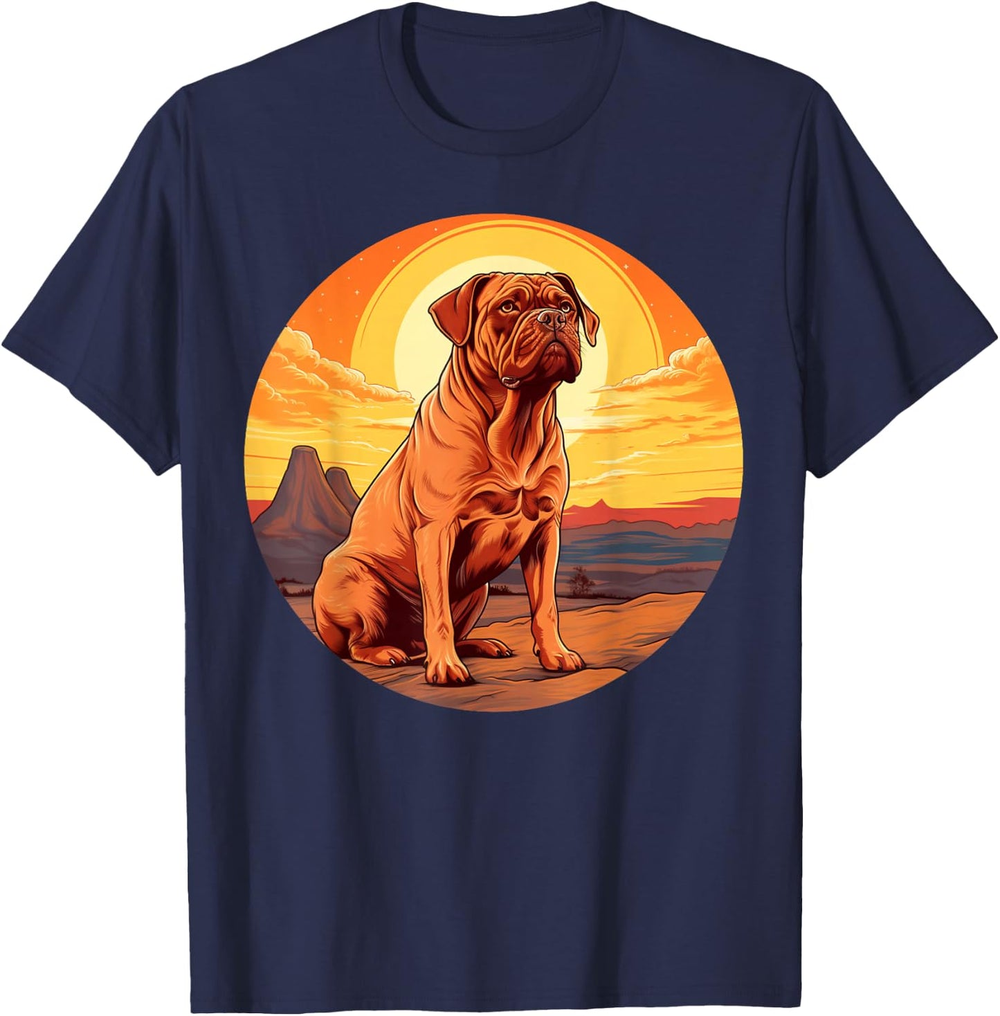 Retro Vintage Dogue de Bordeaux Dog Sunset French Mastiff T-Shirt - T-Shirt | Navy