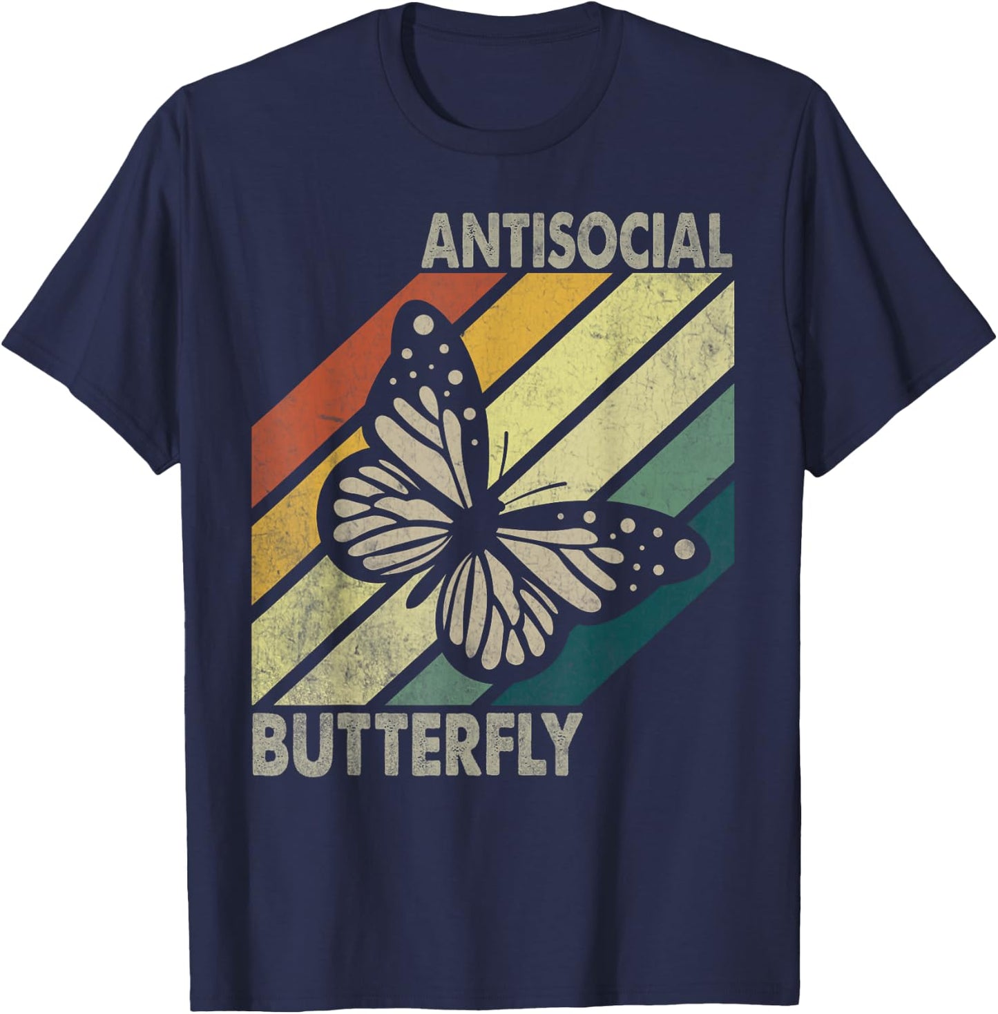 Vintage Antisocial Butterfly Women Gift T-Shirt - T-Shirt | Navy