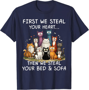 First We Steal Your Heart Cats Bed and Sofa T-Shirt - T-Shirt | Navy