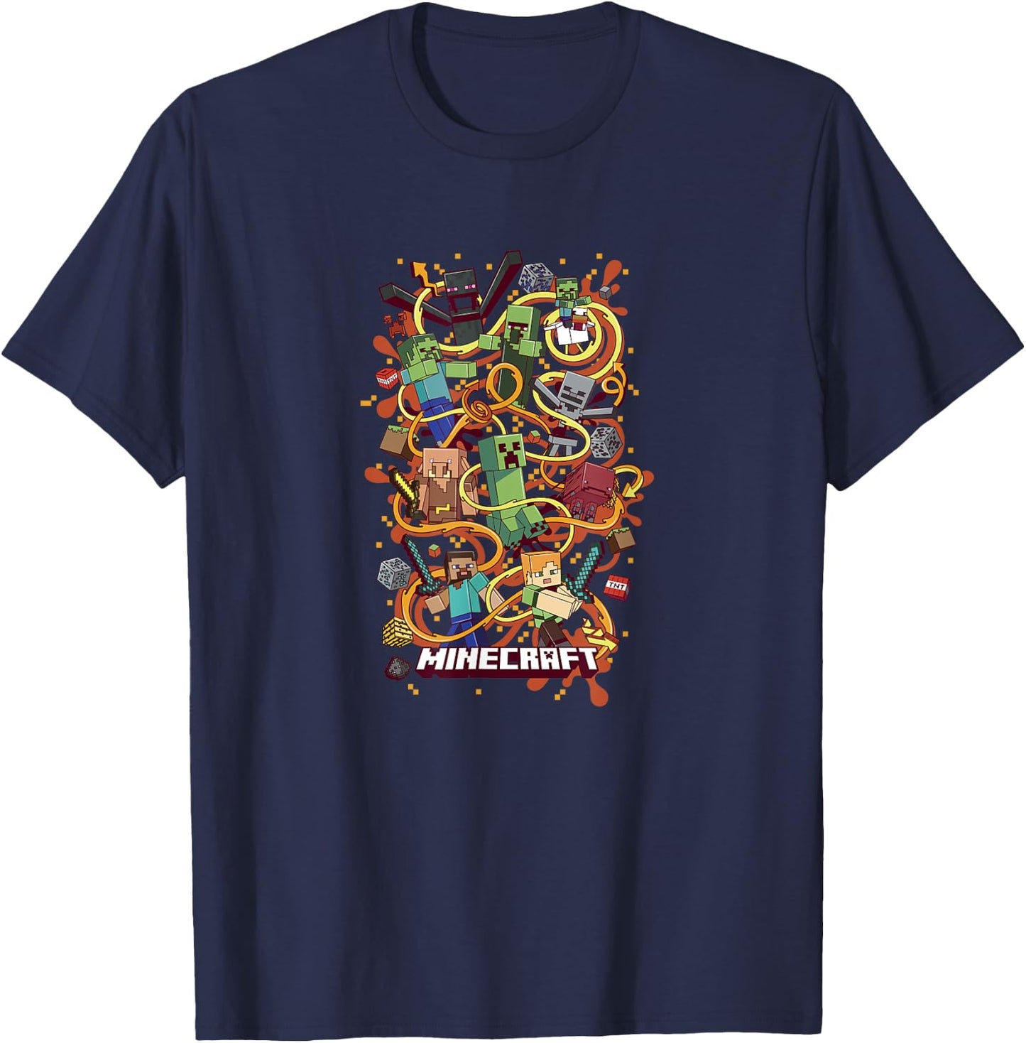 Minecraft Group Shot Funtage Arrow Composition , Black, S T-Shirt - T-Shirt | Navy