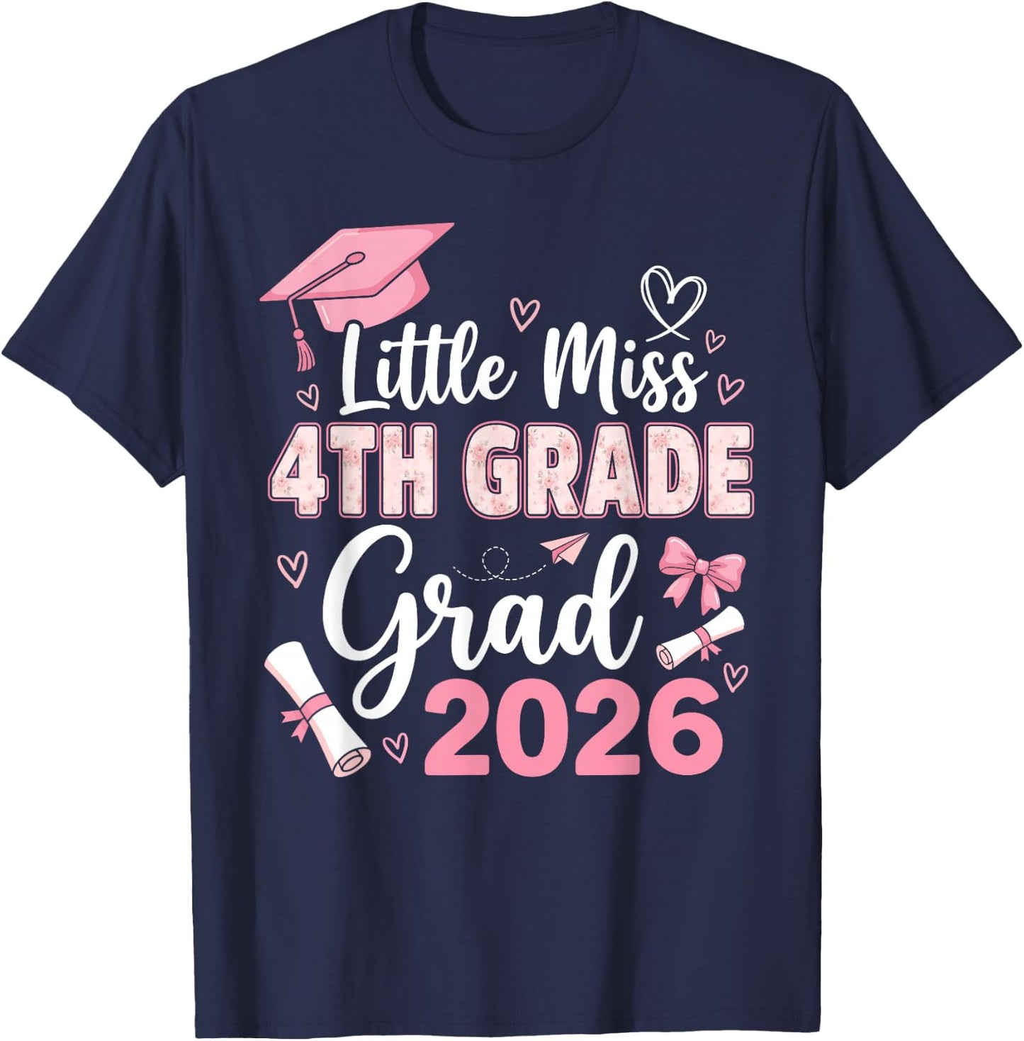 Little Miss 4th Grade Graduation 2026 Coquette Graduation T-Shirt - T-Shirt | Navy