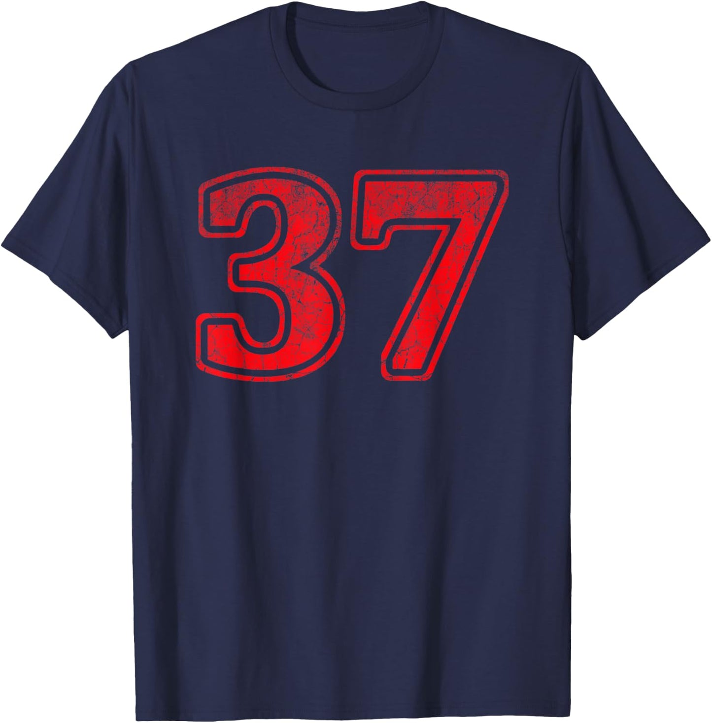 Red 37 Number Thirty Seven Front & Back Vintage Logo Uniform T-Shirt - T-Shirt | Navy