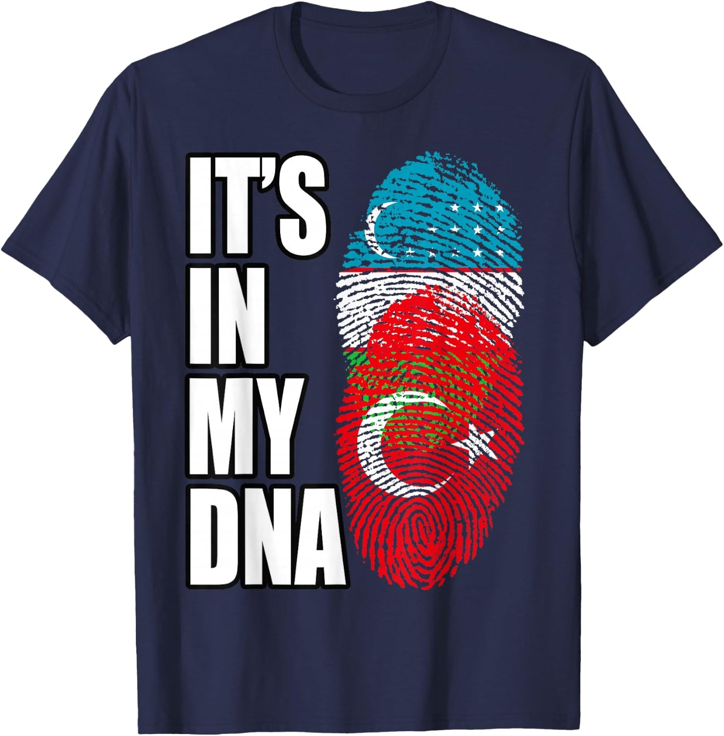 Uzbek And Turkish Mix Heritage DNA Flag T-Shirt - T-Shirt | Navy