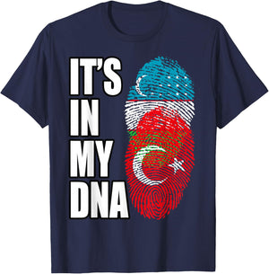 Uzbek And Turkish Mix Heritage DNA Flag T-Shirt - T-Shirt | Navy
