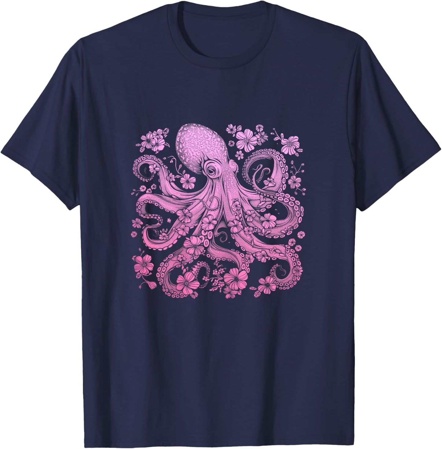 Octopus, Flowers, Octopus, Diving, Surfers, Sea Animals T-Shirt - T-Shirt | Navy