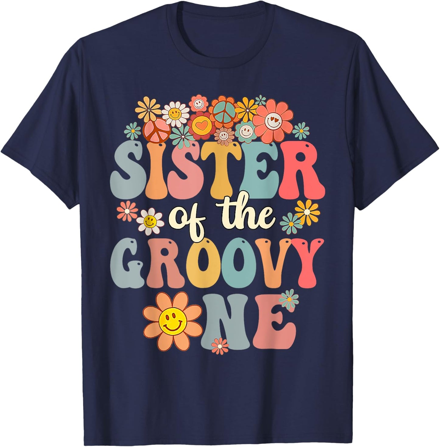 Sister of Groovy One Matching Family 1st Birthday Party T-Shirt - T-Shirt | Navy