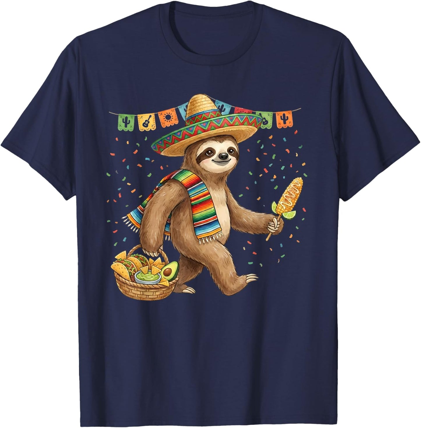 Mexican Sloth Poncho Cinco De Mayo Fiesta Sombrero Meme T-Shirt - T-Shirt | Navy
