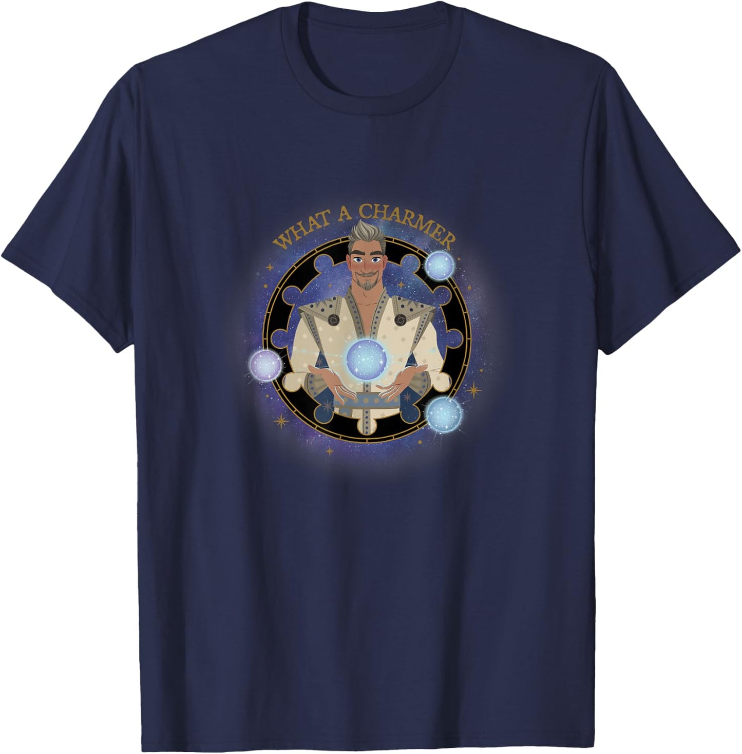 Disney Wish King Magnifico What A Charmer Celestial Portrait , Black, S T-Shirt - T-Shirt | Navy