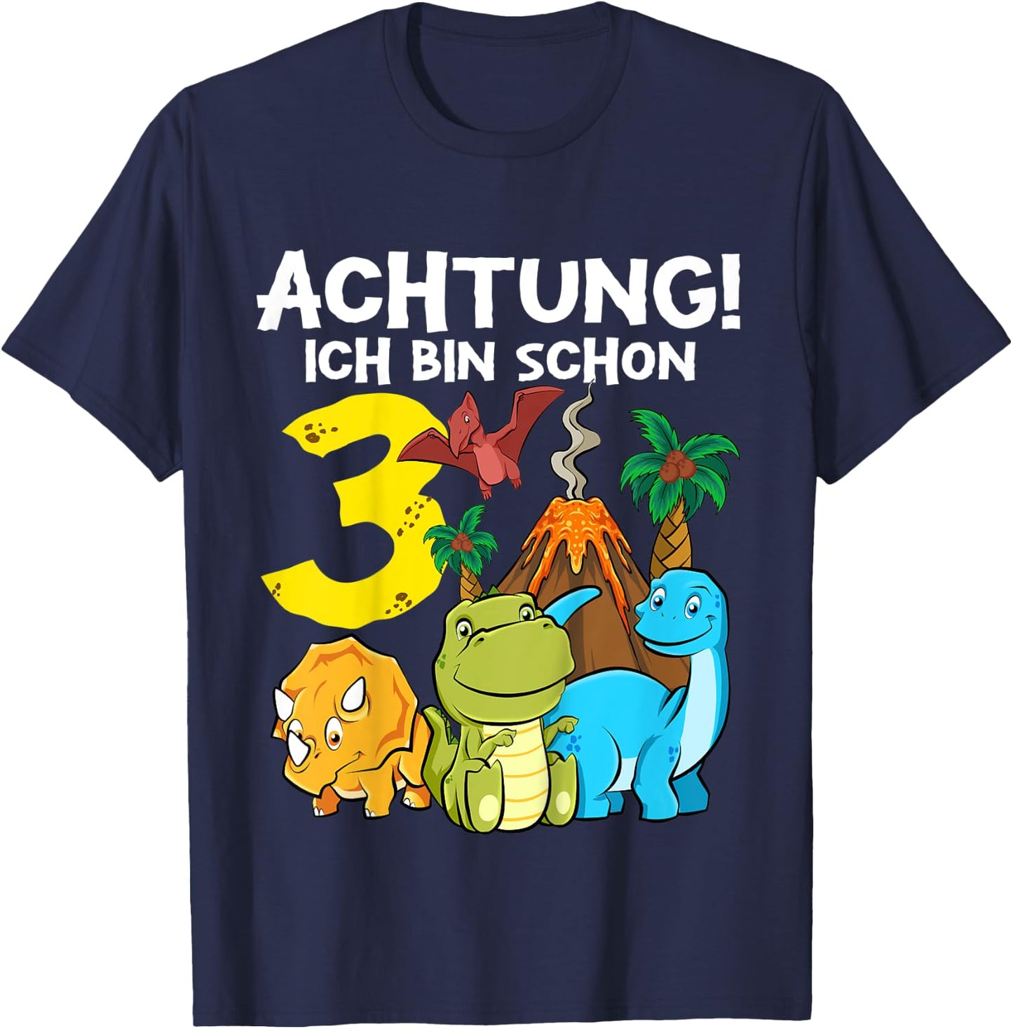 Children's 3rd Birthday Dino 3 Years Dinosaur , black T-Shirt - T-Shirt | Navy