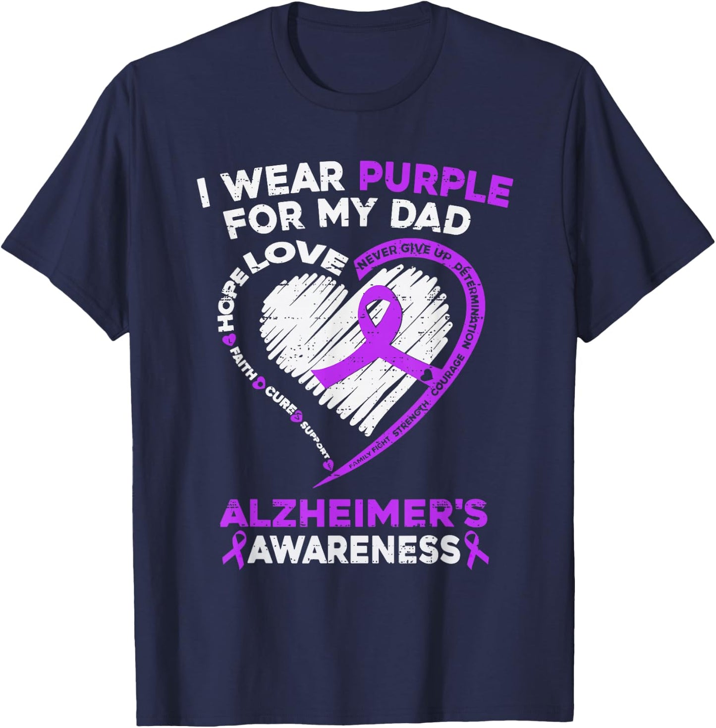 I Wear Purple For Dad Alzheimer's Awareness Dementia Father T-Shirt - T-Shirt | Navy