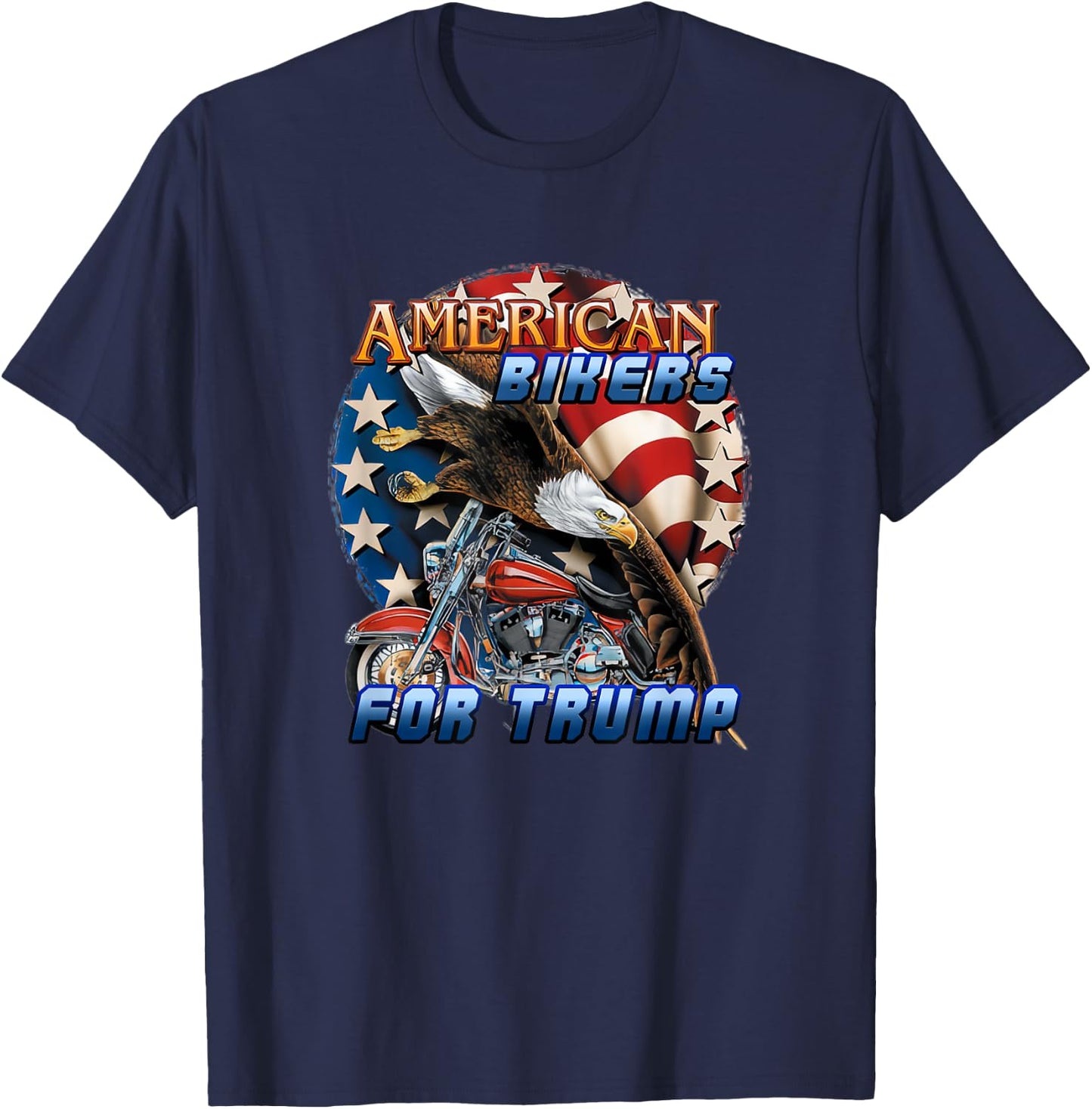 American Bikers For Trump Eagle Flag Motorbike 2020 Election T-Shirt - T-Shirt | Navy