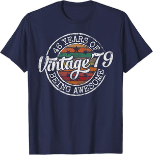 Vintage 1979 Bday Stamp 46th Birthday Gifts 46 Year Old T-Shirt - T-Shirt | Navy