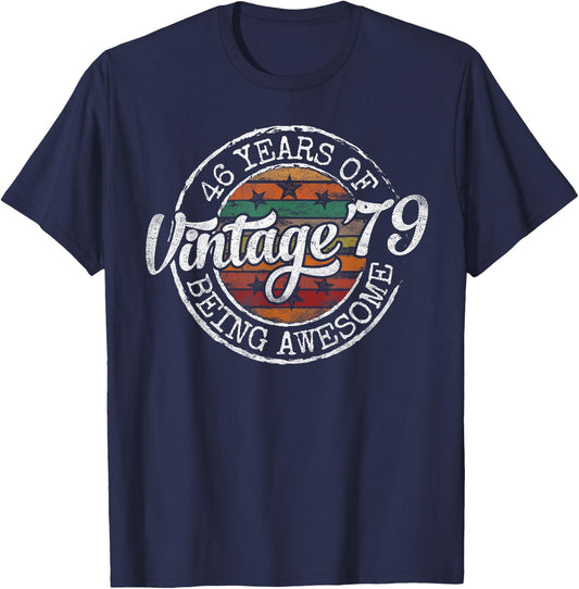 Vintage 1979 Bday Stamp 46th Birthday Gifts 46 Year Old T-Shirt - T-Shirt | Navy