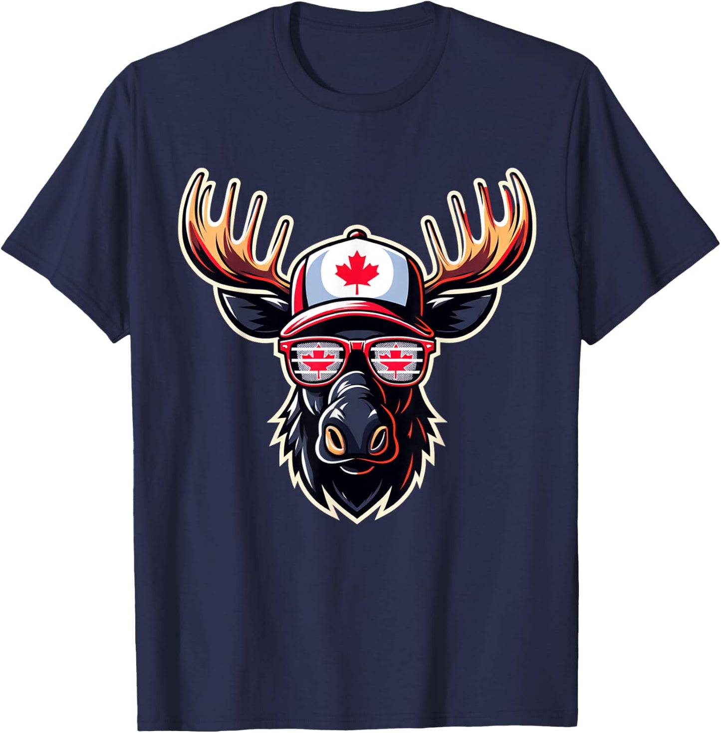 Funny Canada Flag Moose Sunglasses Canadian Flag Maple Leaf T-Shirt - T-Shirt | Navy