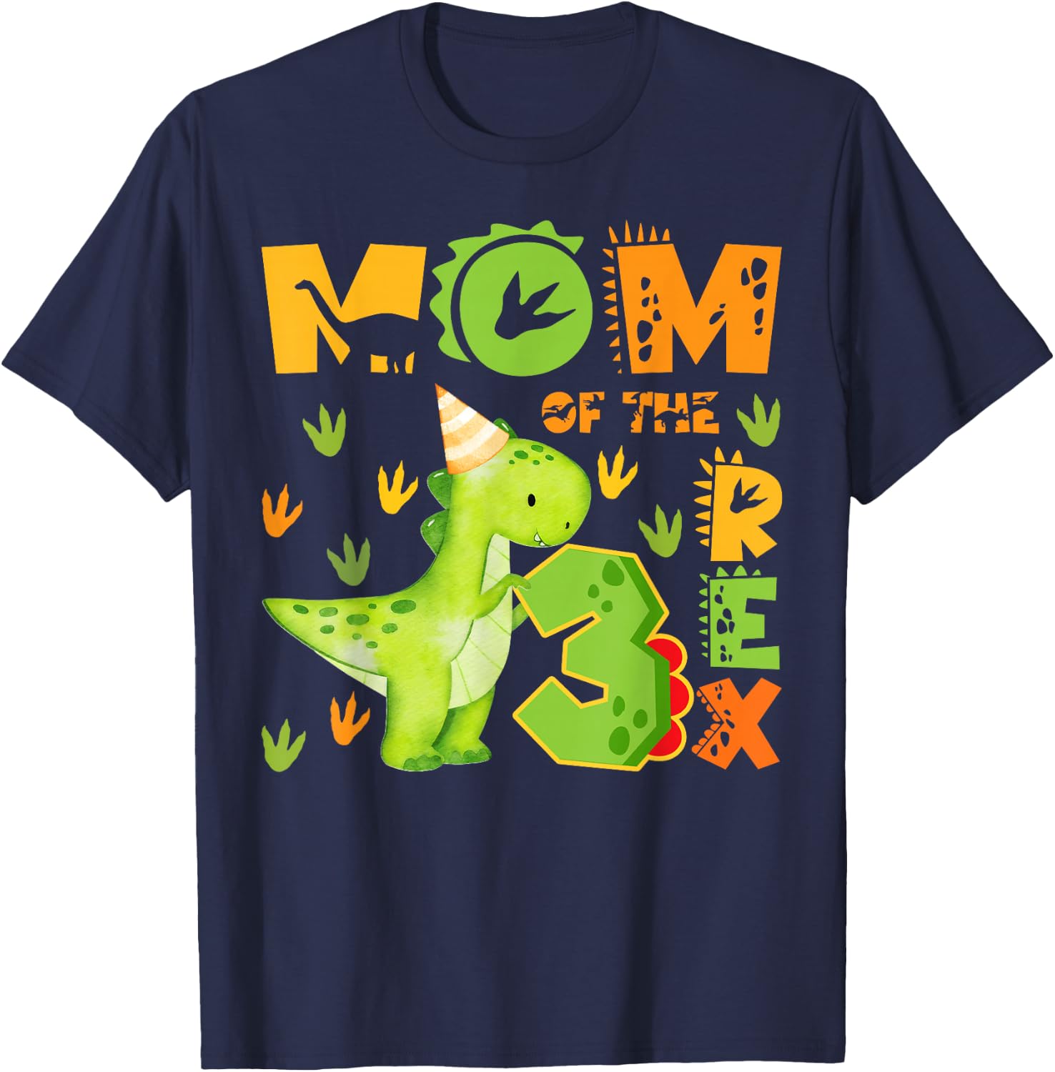 Mom of The Three Rex 3rd Birthday Boy Dinosaur T-Rex T-Shirt - T-Shirt | Navy