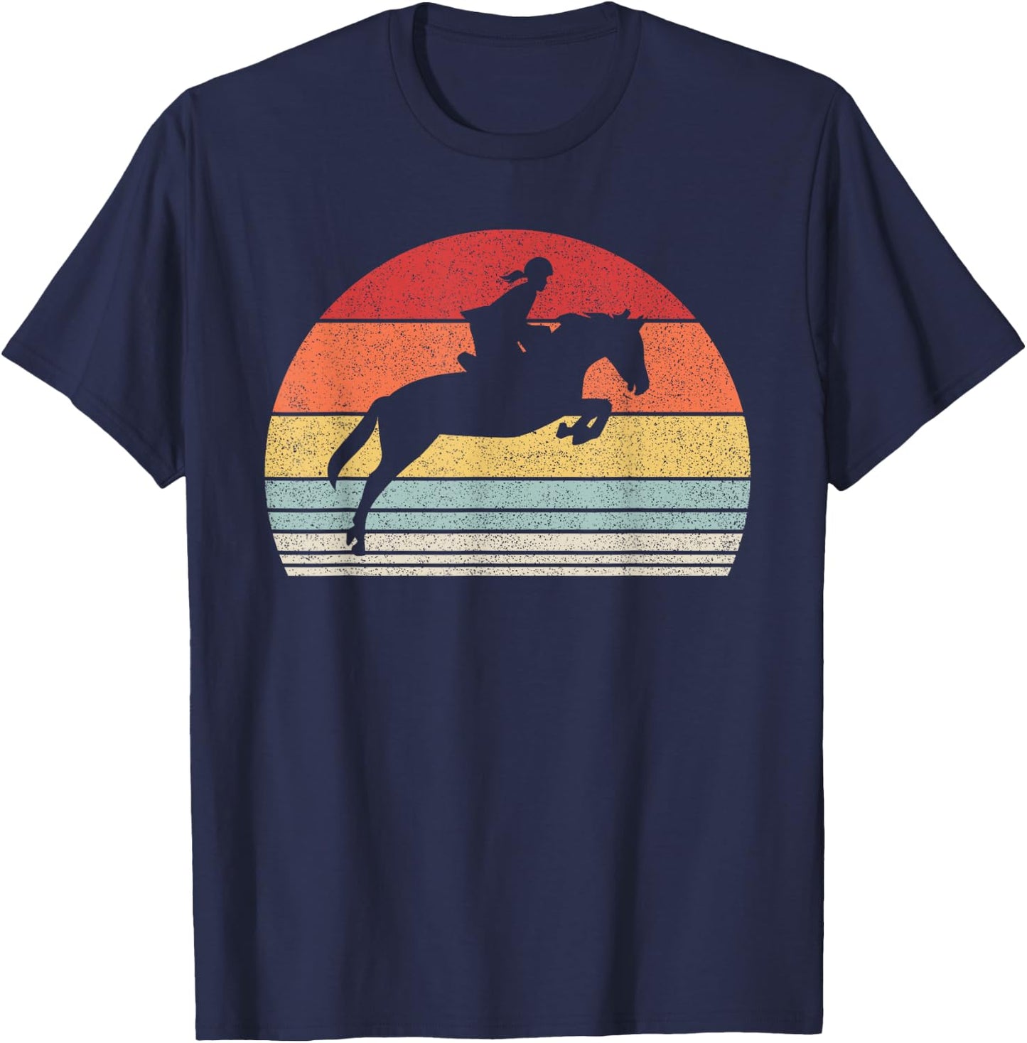 Vintage Retro English Riding Hunter Jumper Girl Riding Horse T-Shirt - T-Shirt | Navy