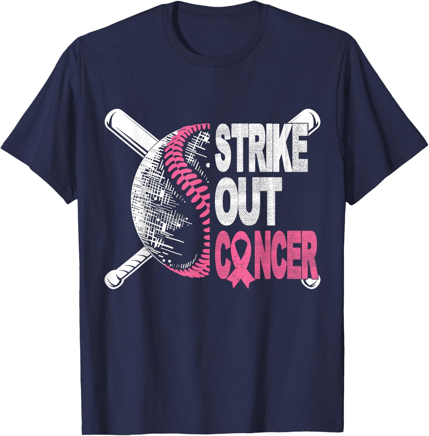 Strike Out Cancer Breast Cancer Awareness Baseball Warrior T-Shirt - T-Shirt | Navy